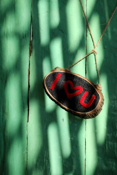 Me encanta tu estandarte en madera verde — Foto de Stock