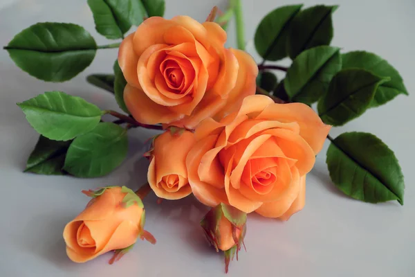 Глина оранжевые розы цветок на белом фоне — стоковое фото