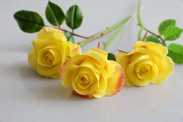 Argila amarelo rosas flor no fundo branco — Fotografia de Stock
