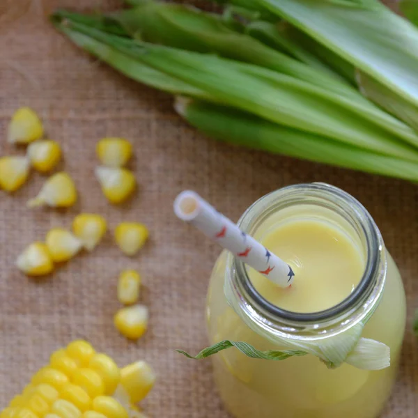 Healthy beverage, corn milk jar — Stock Photo, Image