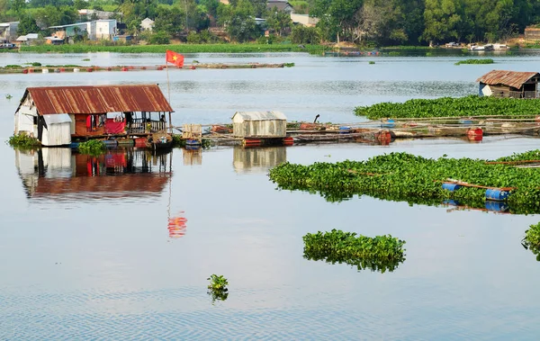 Hermoso pueblo pesquero vietnamita en el río Dong Nai, flotante —  Fotos de Stock