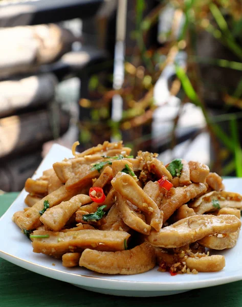 Fried tofu cook with sauce and citronella, chilli, Vietnamese — Stock Image Fried tofu cook with sauce and citronella, chilli, Vietnamese Royalty Free Stock Photos