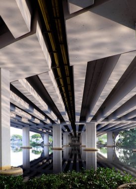 Amazing scene under bridge with reflection wonderful shadow, sha