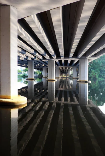 Amazing scene under bridge with reflection wonderful shadow, sha — Stock Photo, Image