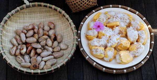 Zblízka Talíř Lepkavého Jackfruit Semínka Koše Snídani High View Lahodné — Stock fotografie