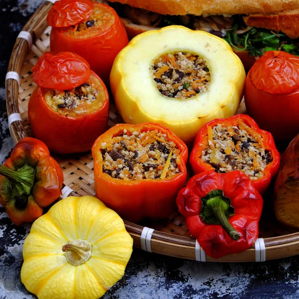 Vietnamese Food Vegetarian Homemade Vegan Grilled Vegetables Red Tomato Bell — Stockfoto