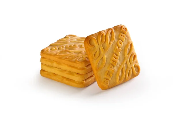 Rektangulära Småbröd Cookies Vit Bakgrund Rektangulär Cookie Fyrkantig Cookie — Stockfoto