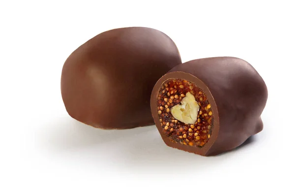 Caramelos Chocolate Rellenos Albaricoques Secos Ciruelas Pasas Higos Nueces Sobre Imagen de archivo
