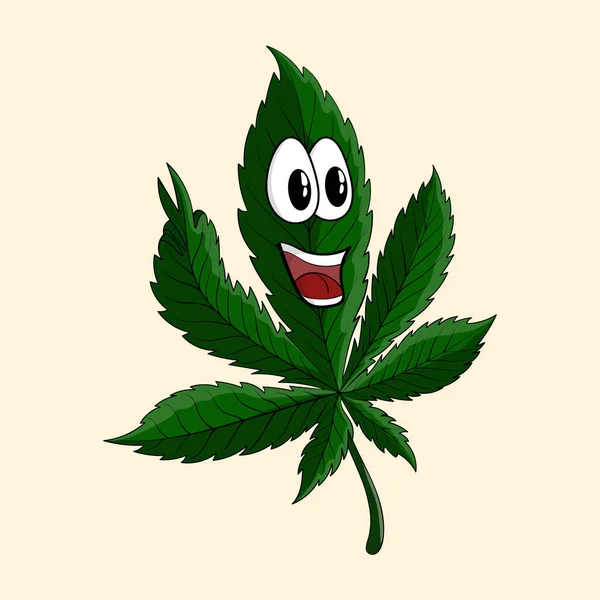 Happy Cartoon Cannabis Character Showing Peace Untuk Logo Ikon Stiker - Stok Vektor