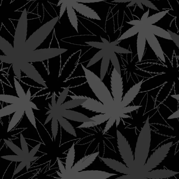 Cannabis Vector Seamless Pattern Black Grey Monochrome Colors Background Textile — Stock Vector