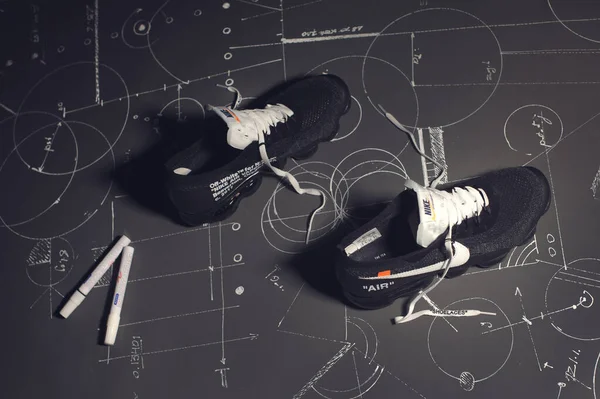White Nike Air Vapormax Sport Shoes Sneakers Trainers Shot Dark Imagen De Stock