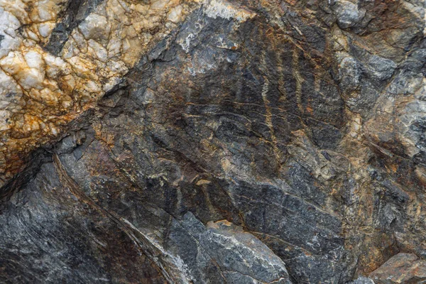 Textura Mineral Dorado Primer Plano Contiene Cuarzo Mica Feldespato Clorito — Foto de Stock