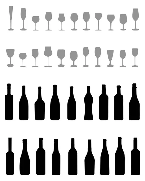 Botellas y vasos — Vector de stock