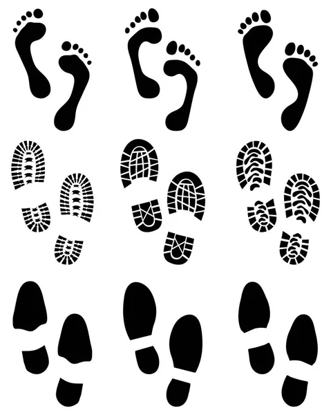 Prints of human feet and shoes — Stock Vector