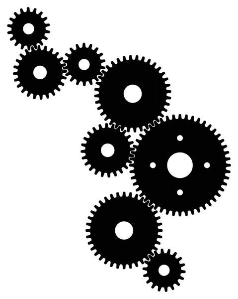 チームワークの象徴の白い背景に黒の歯車 — ストックベクタ
