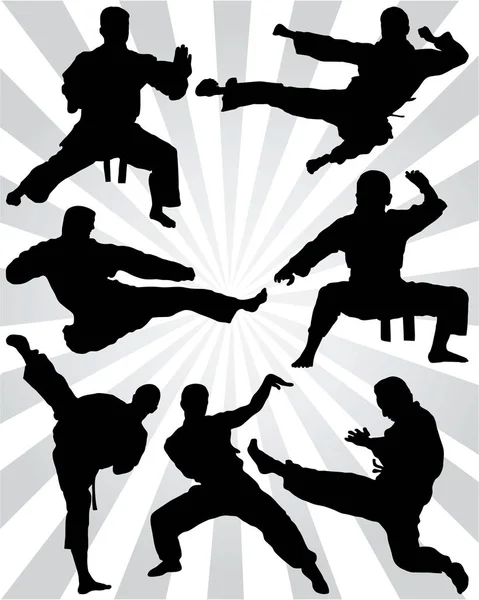 Svarta Silhuetter Karate Kämpar — Stock vektor