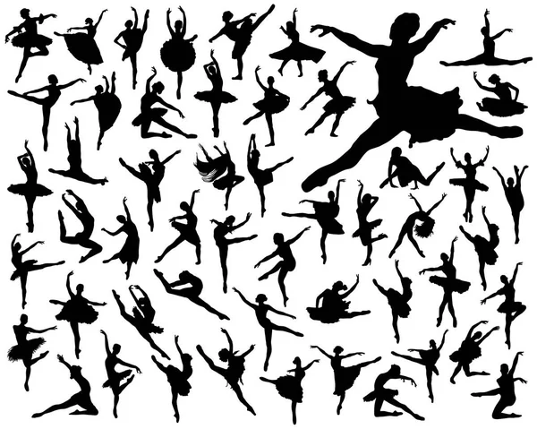 Silhouettes Noires Ballerines Sur Fond Blanc — Image vectorielle