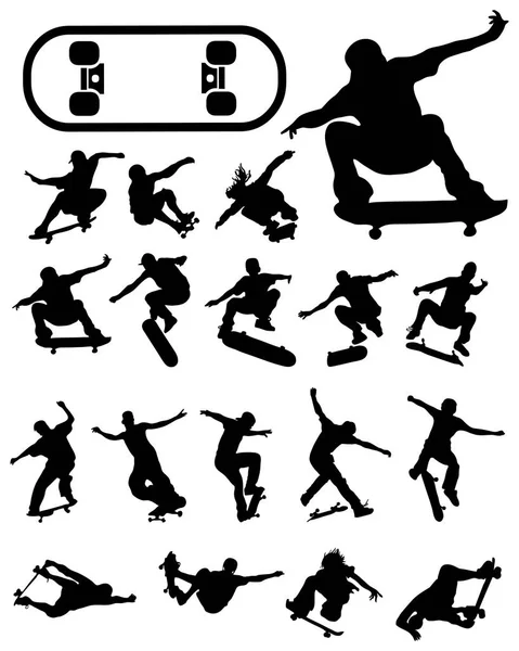 Black Silhouettes Skate Jumpers White Background — Stock Vector