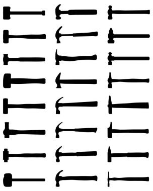 Çekiç beyaz bir arka plan üzerinde siyah siluetleri