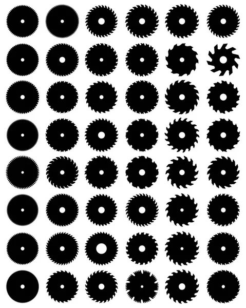 Siluetas Negras Diferentes Hojas Sierra Circulares — Vector de stock