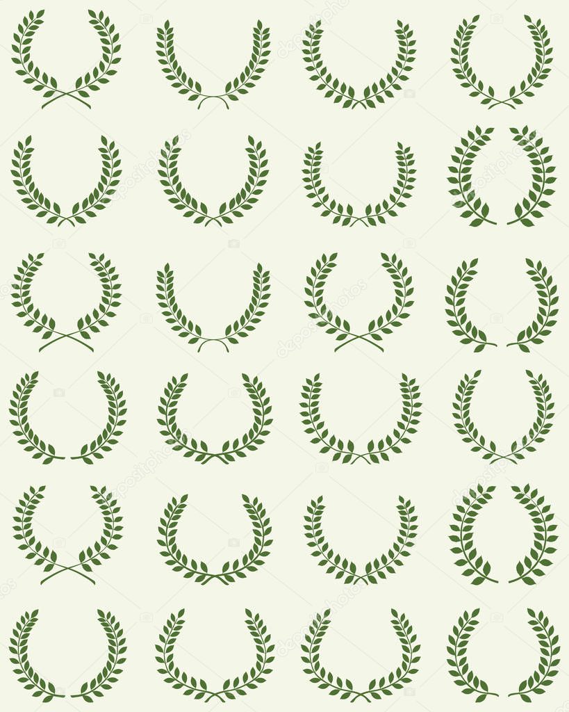 Green silhouettes of different laurel wreaths, illustration
