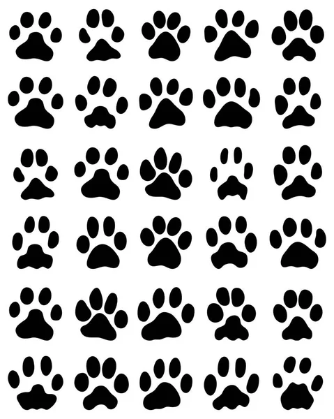 Zwarte Afdrukken Van Katten Poten Witte Achtergrond — Stockvector
