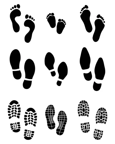 Black Prints Human Feet Shoes White Background — Stock Vector