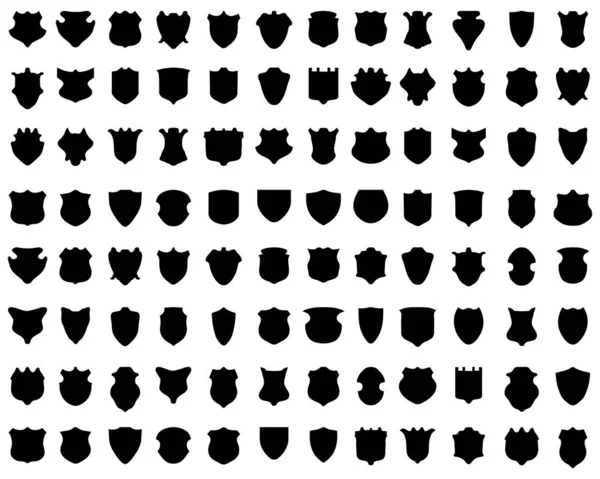 Silhouettes Noires Boucliers Sur Fond Blanc Vecteur — Image vectorielle