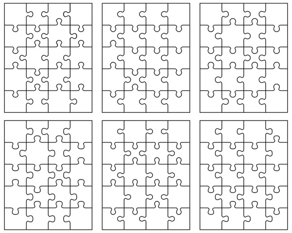 Illustration Six Puzzles Blancs Différents Pièces Séparées — Image vectorielle