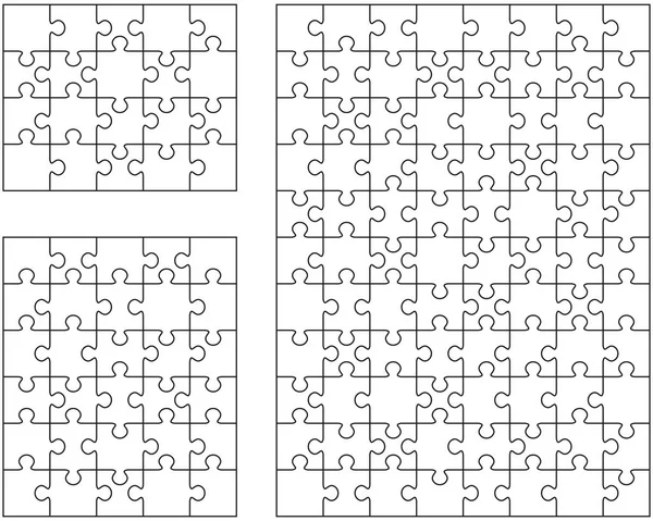 Ilustrație Trei Puzzle Uri Albe Diferite Piese Separate — Vector de stoc