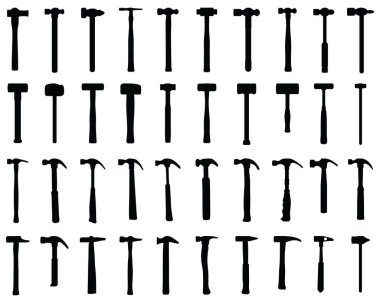 Beyaz arkaplanda siyah çekiç siluetleri