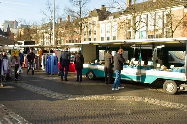 Arnhem Netherlands February 2020 People Shopping Traditional Weekly Street Market — Stock Photo, Image