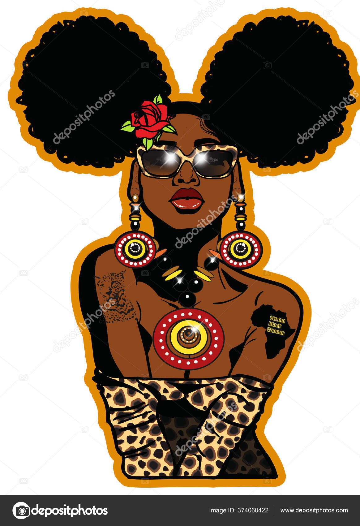 Beautiful Black Woman Large Afro Puffs Hairstyle Rose Stylish Cheetah Stock  Photo by ©artron9238@yahoo.com 374060422