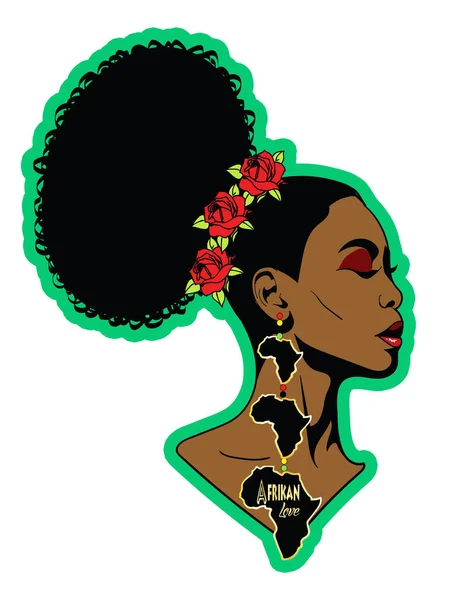 Uma Bela Mulher Negra Com Grande Penteado Afro Rosas Três Imagens De Bancos De Imagens Sem Royalties