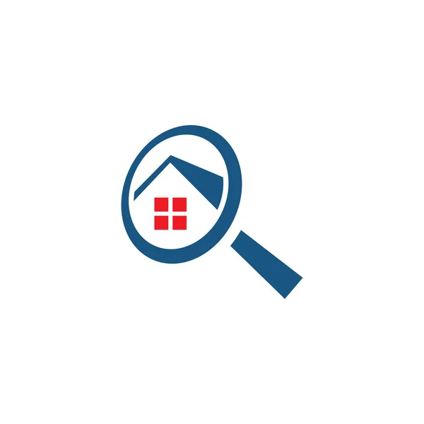 Ricerca immobiliare logo di una casa con lente d'ingrandimento — Vettoriale Stock