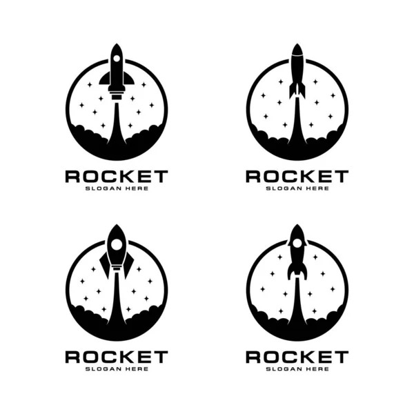 ロケット打ち上げセットロゴベクトルテンプレート — ストックベクタ
