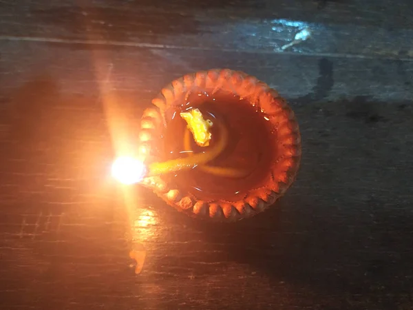 Traditional Clay Diya Lamps Lit Diwali Celebration — Stock Photo, Image