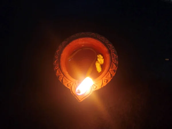 Lámparas Tradicionales Diya Arcilla Encendidas Durante Celebración Del Diwali —  Fotos de Stock