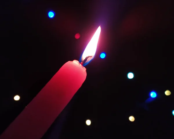 Candle Flame Conduzir Luz Dark Night Com Luz Conduzida — Fotografia de Stock