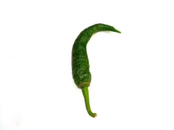 Lange Groene Chili Geïsoleerd Witte Achtergrond — Stockfoto