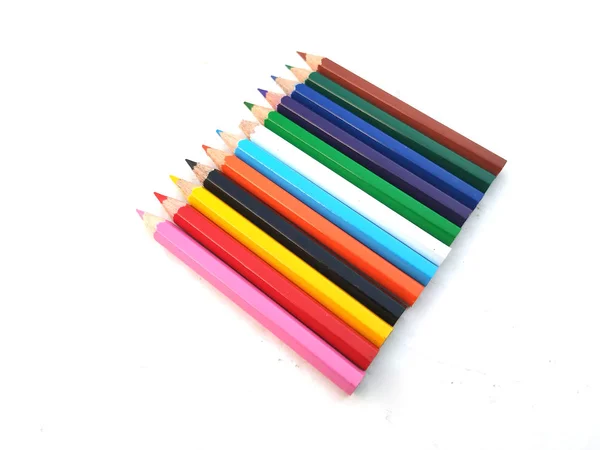 Wiele Kolorów Drewniany Ołówek Czarnej Skrzynce Izolowane Białym Tle — Zdjęcie stockowe