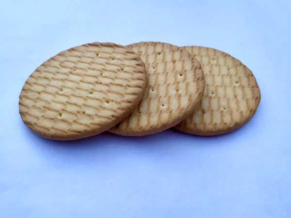 Galleta Dulce Comestible Fresca Saludable Aislada Sobre Fondo Azul Claro —  Fotos de Stock