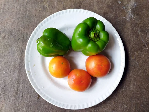 Some Fresh Healthy Vegetable Put White Plate — Stok Foto