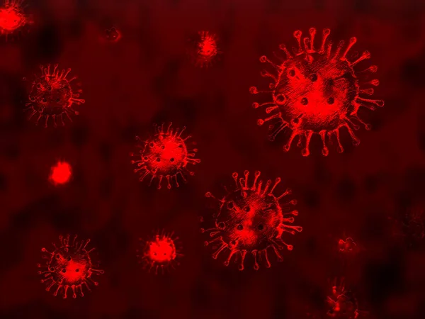 Coronavirus illüstrasyon konsepti. Coronavirus 'un mikroskobik görüntüsü, solunum sistemine saldıran bir patojen..