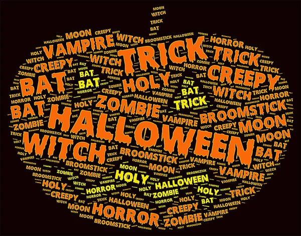 Halloween word cloud in vorm van een oranje pompoen — Stockfoto