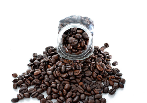 Black coffee beans isolated on white background