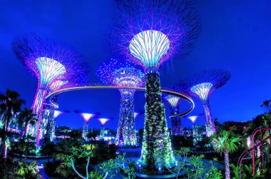 Supertrees Gardens Bay tarafından. Ağaç benzeri yapıları ağaçlar ekolojik fonksiyonu taklit Çevre teknolojileri ile donatılmıştır.