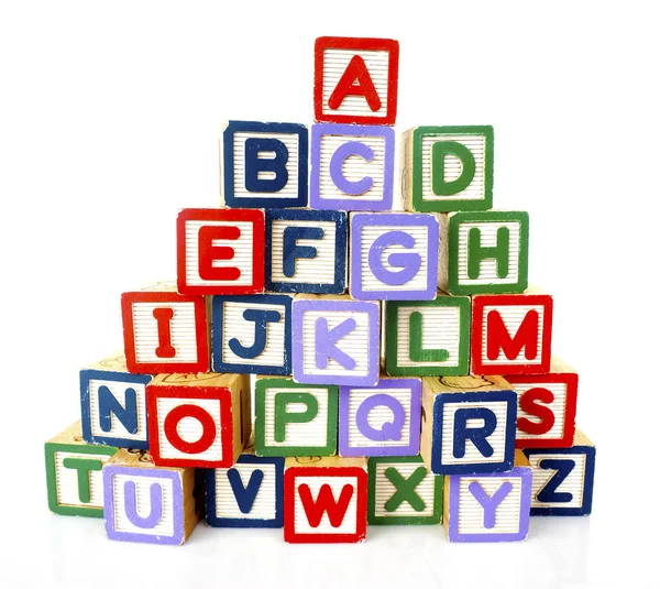 Wooden alphabet blocks isolated on white background — Stock Photo, Image