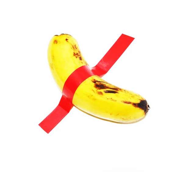 Banana Red Taped Isolated White Background — Stock Photo, Image