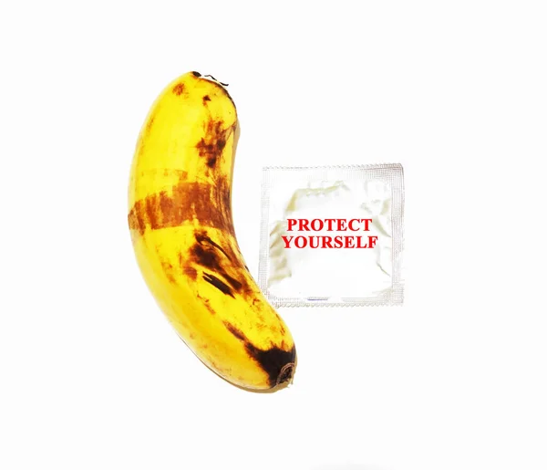 Banana Condom World Contraception Day Protect Yourself Safe Sex Aids — Stock Photo, Image